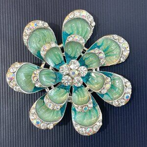 Pretty Mod Large Blue Crystal Peacock Fashion Brooch